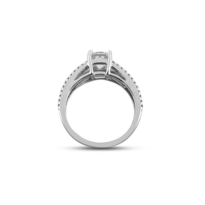 EGL Graded 1.51ctw Princess Cut & Round Brilliant Natural Diamond Split Shank Engagement Ring in 14k White Gold