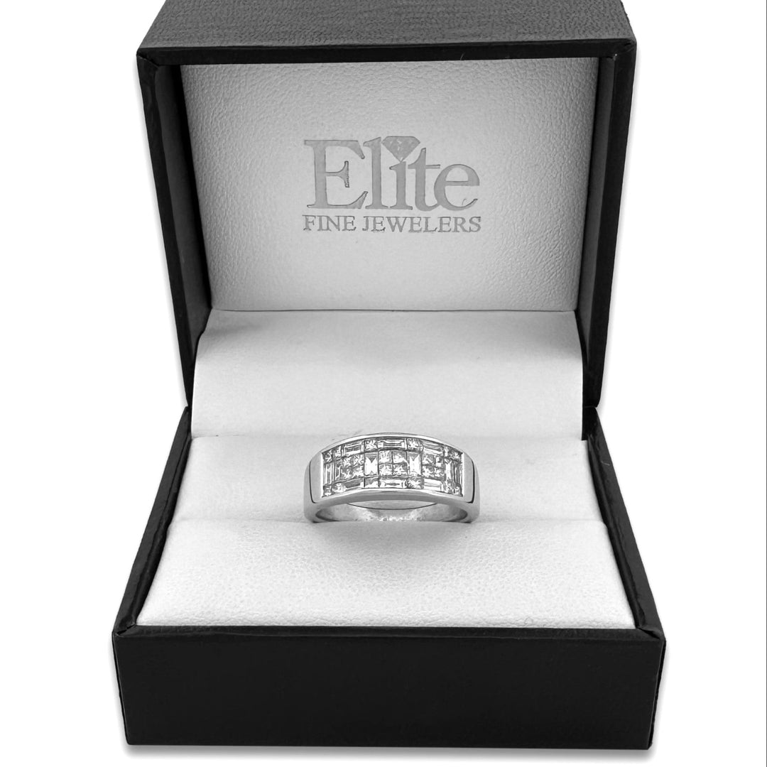 EGL Graded 0.98ctw Princess & Baguette Cut Natural Diamond Band in 18k White Gold