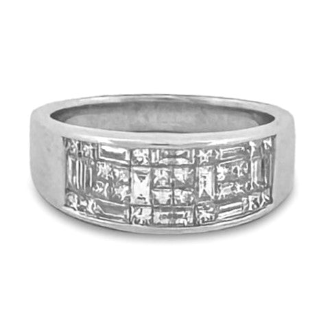 EGL Graded 0.98ctw Princess & Baguette Cut Natural Diamond Band in 18k White Gold