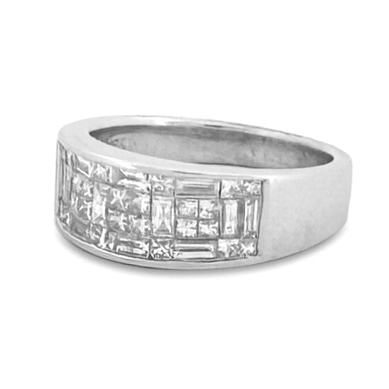 EGL Graded 0.98ctw Princess & Baguette Cut Natural Diamond Band in 18k White Gold