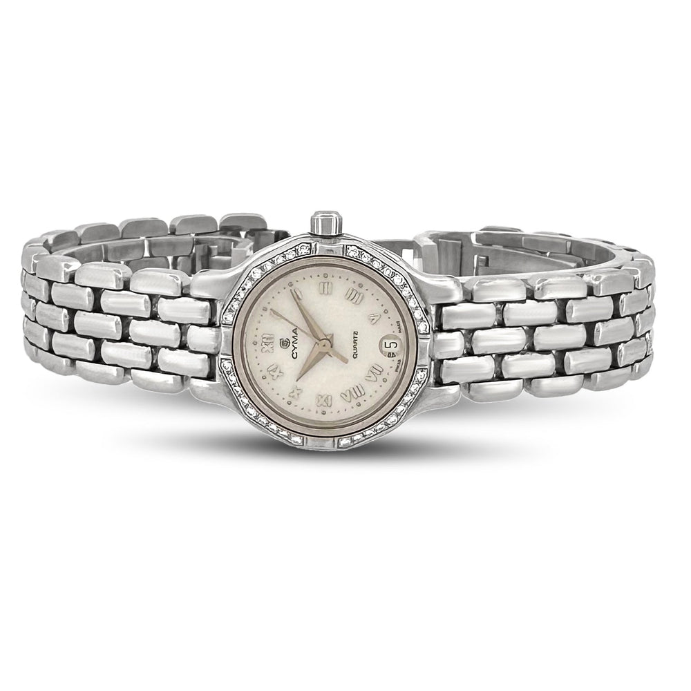 Cyma Lady's Stainless Steel Bracelet Watch with Diamonds