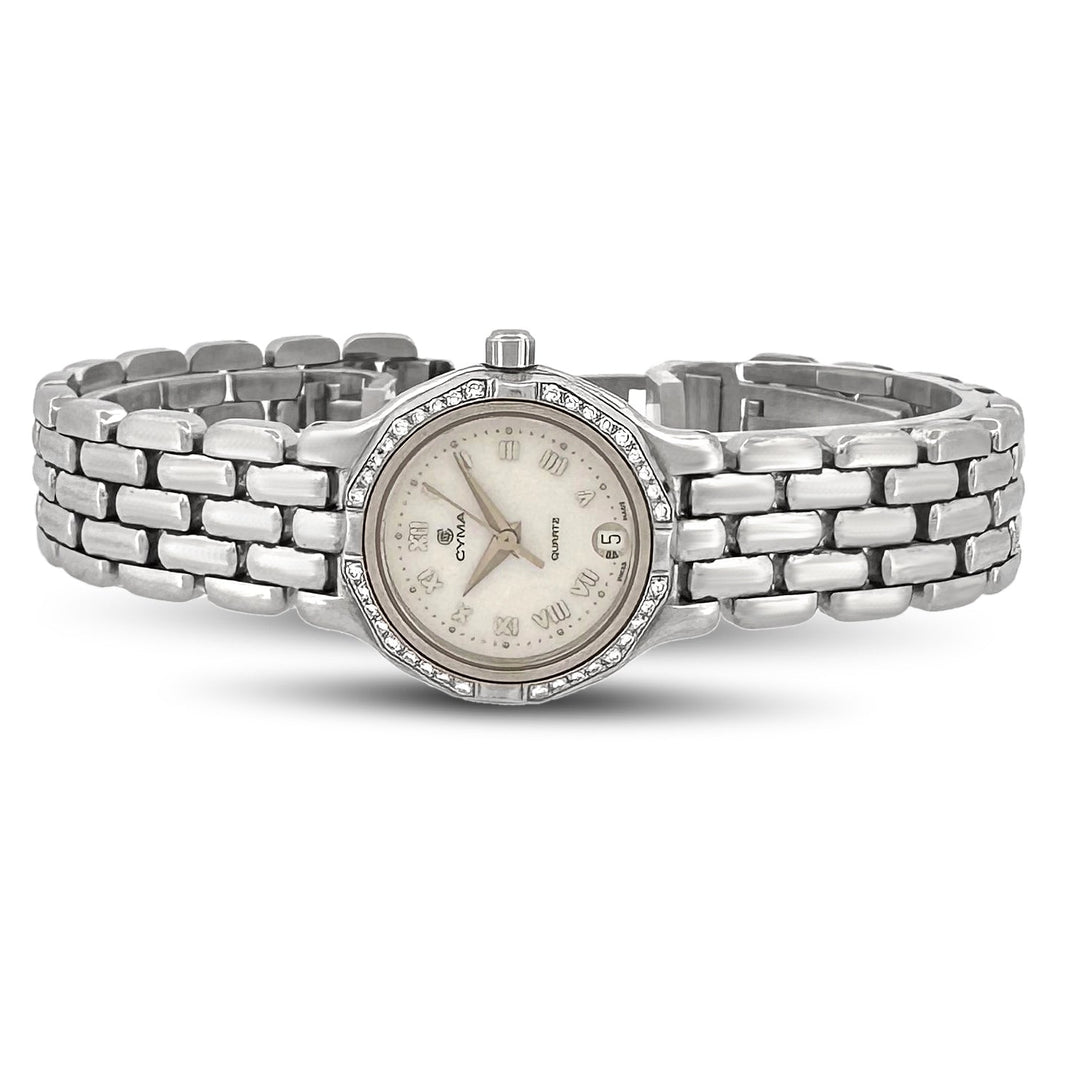 Cyma Lady's Stainless Steel Bracelet Watch with Diamonds