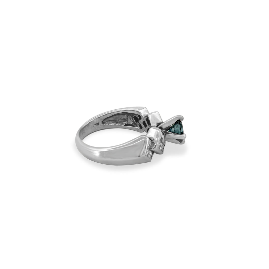 1.30ctw Irradiated Blue Round Brilliant Diamond Cocktail Ring in 14k White Gold