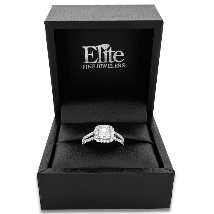 GIA Graded 1ct Cushion Cut Natural Diamond Halo Engagement Ring in 14k White Gold