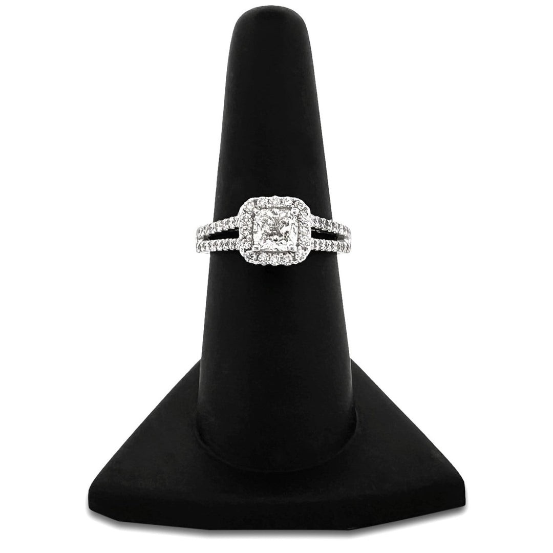 GIA Graded 1ct Cushion Cut Natural Diamond Halo Engagement Ring in 14k White Gold