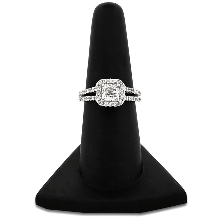 GIA Graded 1ct Cushion Cut Natural Diamond Halo Engagement Ring in 14k White Gold