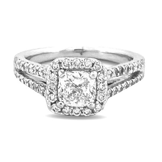 GIA Graded 1ct Cushion Cut Natural Diamond Halo Engagement Ring in 14k White Gold