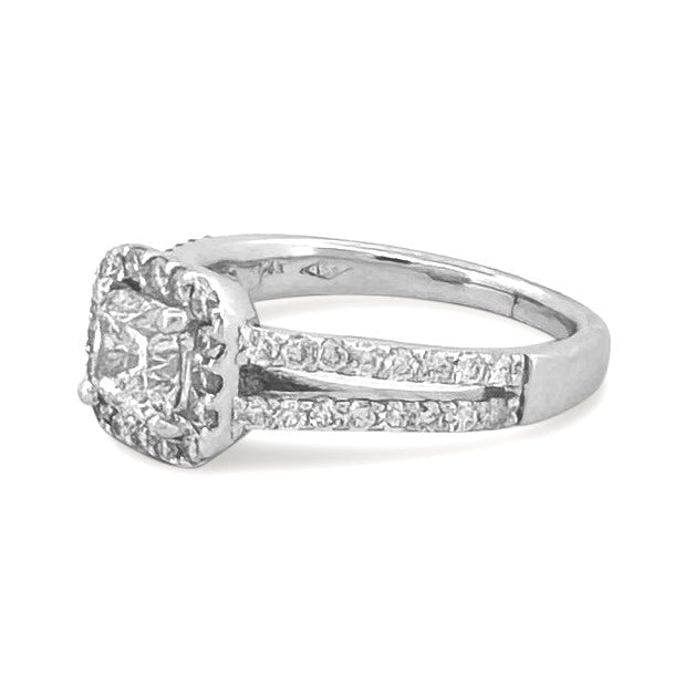 GIA Graded 1ct Cushion Cut Natural Diamond Halo Engagement Ring in 14k White Gold
