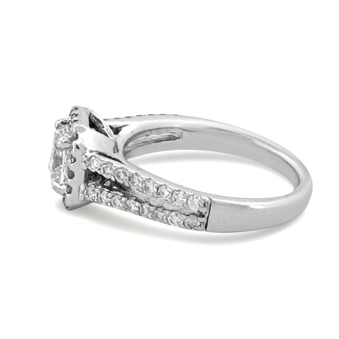 GIA Graded 1ct Cushion Cut Natural Diamond Halo Engagement Ring in 14k White Gold