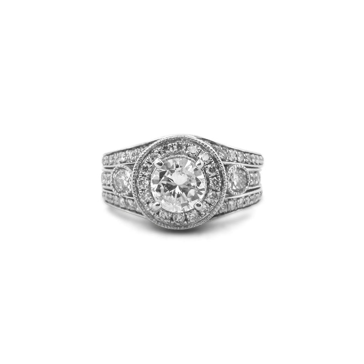 1.74ctw Round Brilliant Natural Diamond Engagement Ring & Jacket Wedding Set in 14k White Gold