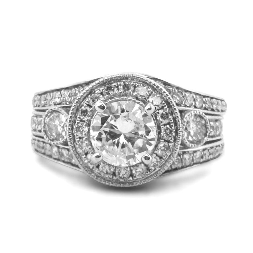 1.74ctw Round Brilliant Natural Diamond Engagement Ring & Jacket Wedding Set in 14k White Gold
