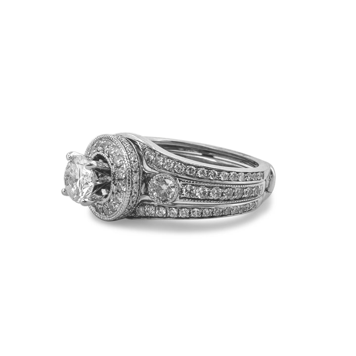 1.74ctw Round Brilliant Natural Diamond Engagement Ring & Jacket Wedding Set in 14k White Gold