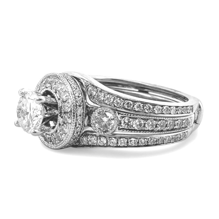 1.74ctw Round Brilliant Natural Diamond Engagement Ring & Jacket Wedding Set in 14k White Gold