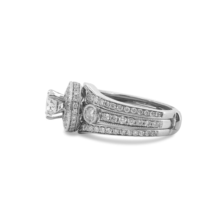 1.74ctw Round Brilliant Natural Diamond Engagement Ring & Jacket Wedding Set in 14k White Gold