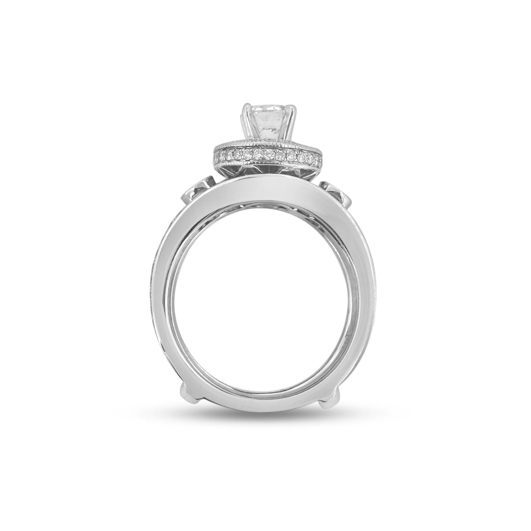 1.74ctw Round Brilliant Natural Diamond Engagement Ring & Jacket Wedding Set in 14k White Gold