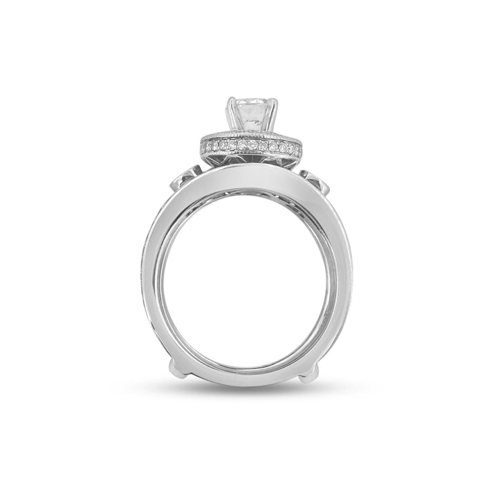 1.74ctw Round Brilliant Natural Diamond Engagement Ring & Jacket Wedding Set in 14k White Gold
