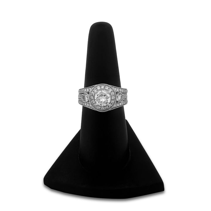 1.74ctw Round Brilliant Natural Diamond Engagement Ring & Jacket Wedding Set in 14k White Gold