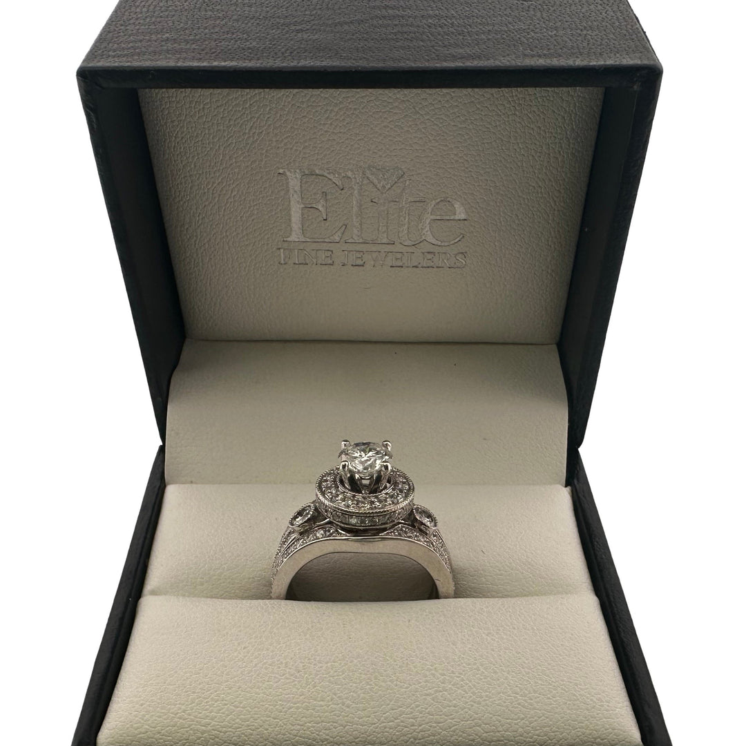 1.74ctw Round Brilliant Natural Diamond Engagement Ring & Jacket Wedding Set in 14k White Gold