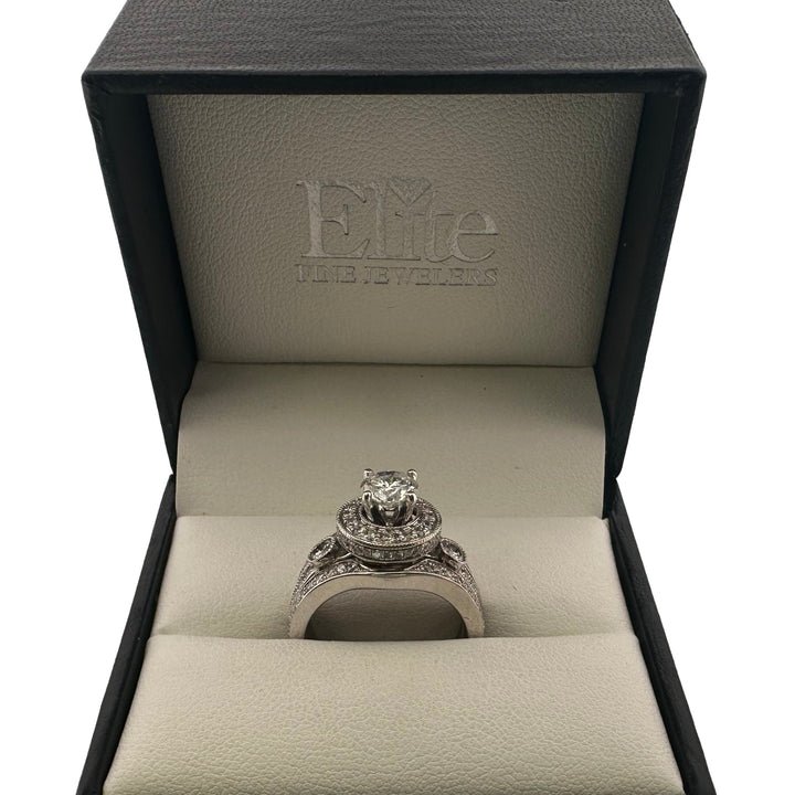 1.74ctw Round Brilliant Natural Diamond Engagement Ring & Jacket Wedding Set in 14k White Gold