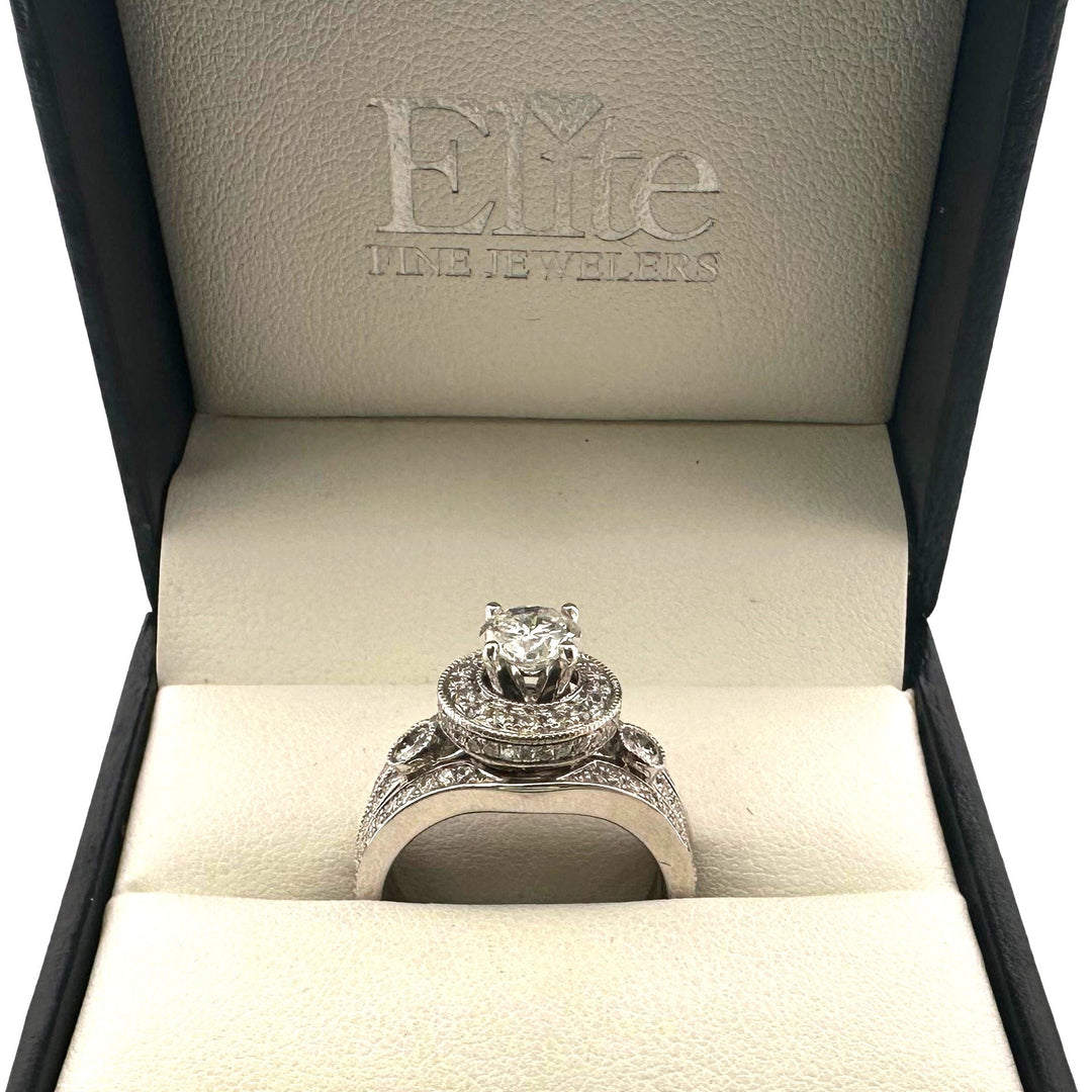 1.74ctw Round Brilliant Natural Diamond Engagement Ring & Jacket Wedding Set in 14k White Gold