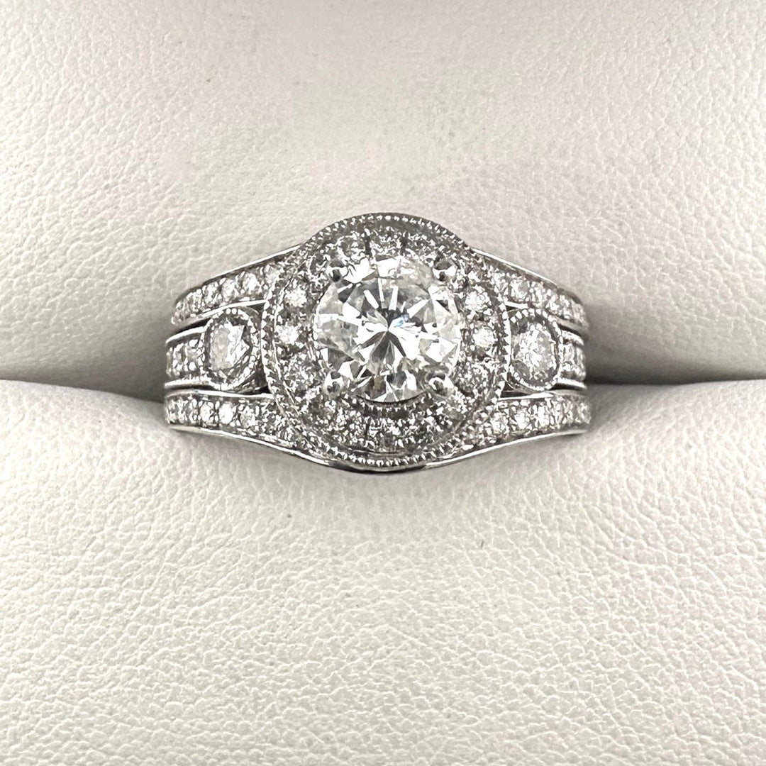 1.74ctw Round Brilliant Natural Diamond Engagement Ring & Jacket Wedding Set in 14k White Gold