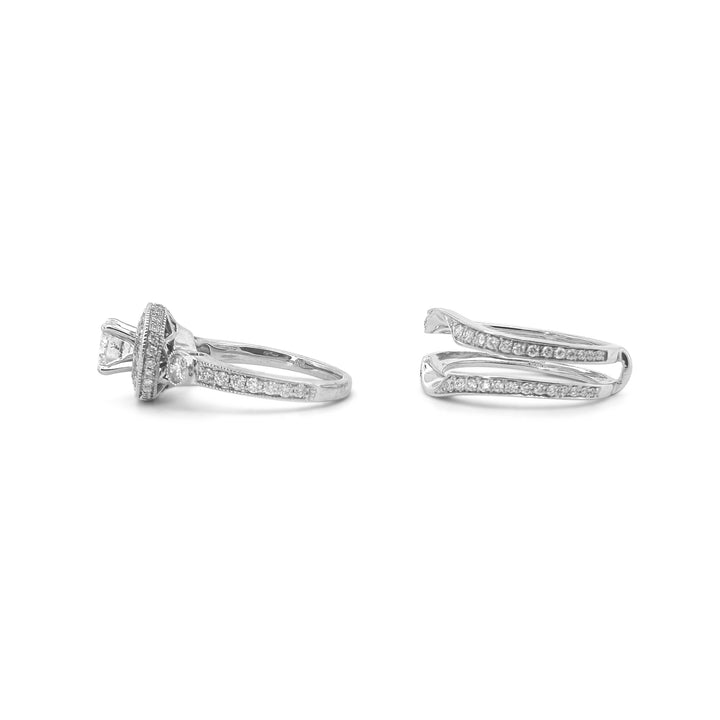 1.74ctw Round Brilliant Natural Diamond Engagement Ring & Jacket Wedding Set in 14k White Gold