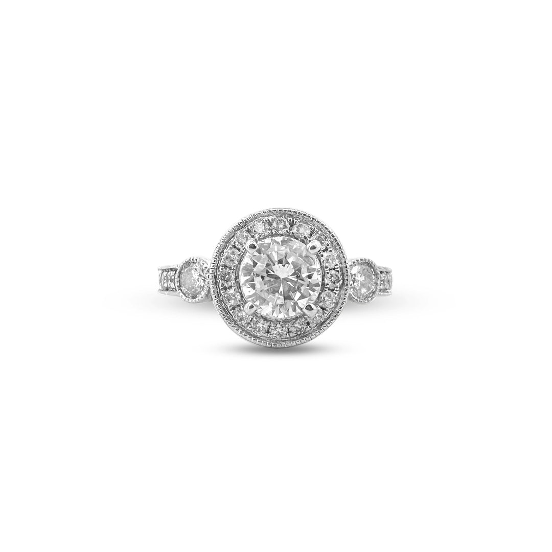 1.74ctw Round Brilliant Natural Diamond Engagement Ring & Jacket Wedding Set in 14k White Gold