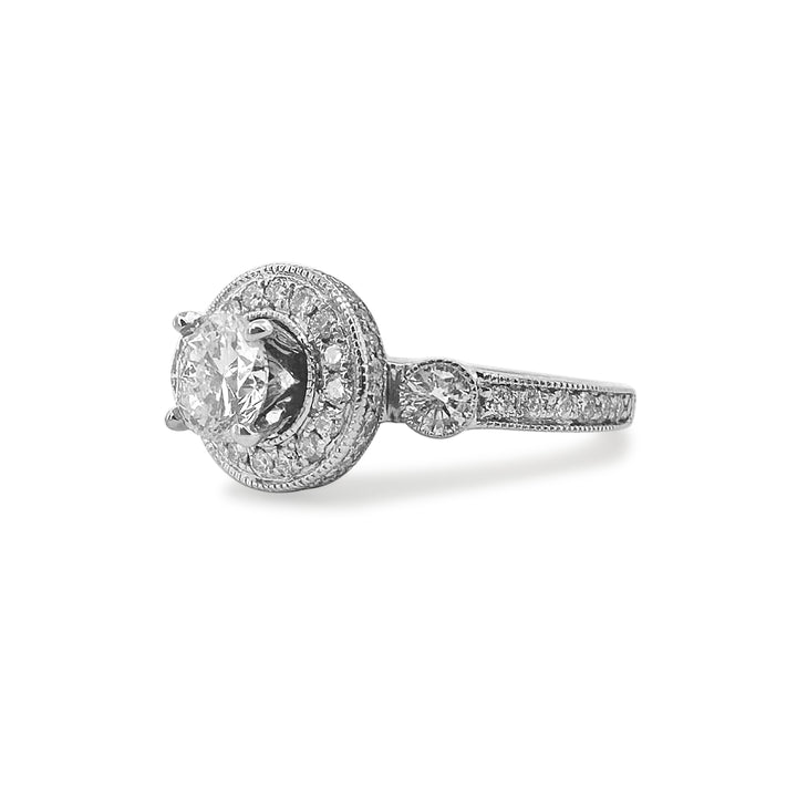 1.74ctw Round Brilliant Natural Diamond Engagement Ring & Jacket Wedding Set in 14k White Gold