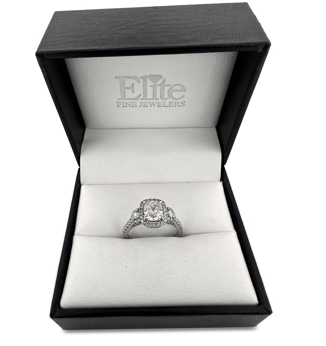 GIA Graded 1.78ctw Cushion Cut & Round Brilliant Natural Diamond Engagement Ring in 14k White Gold