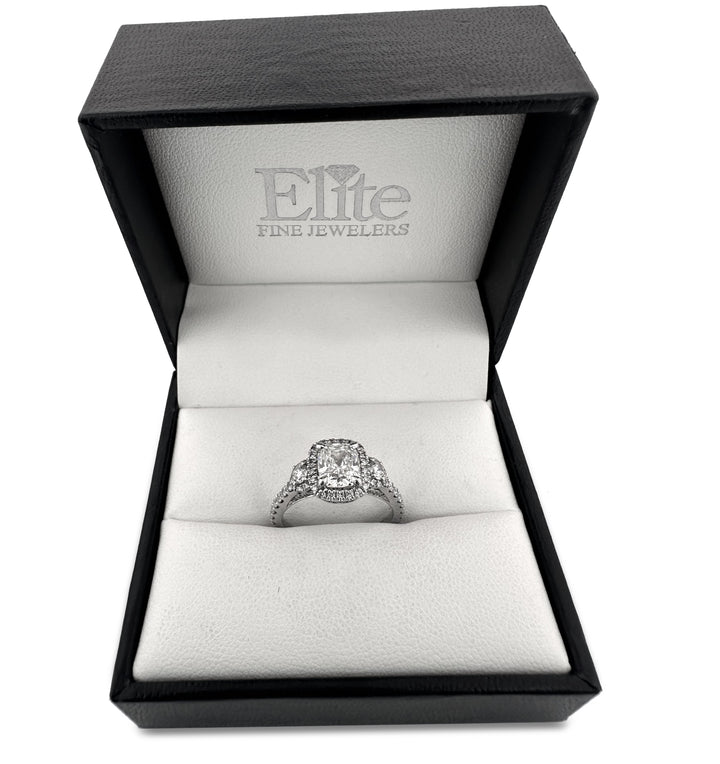 GIA Graded 1.78ctw Cushion Cut & Round Brilliant Natural Diamond Engagement Ring in 14k White Gold