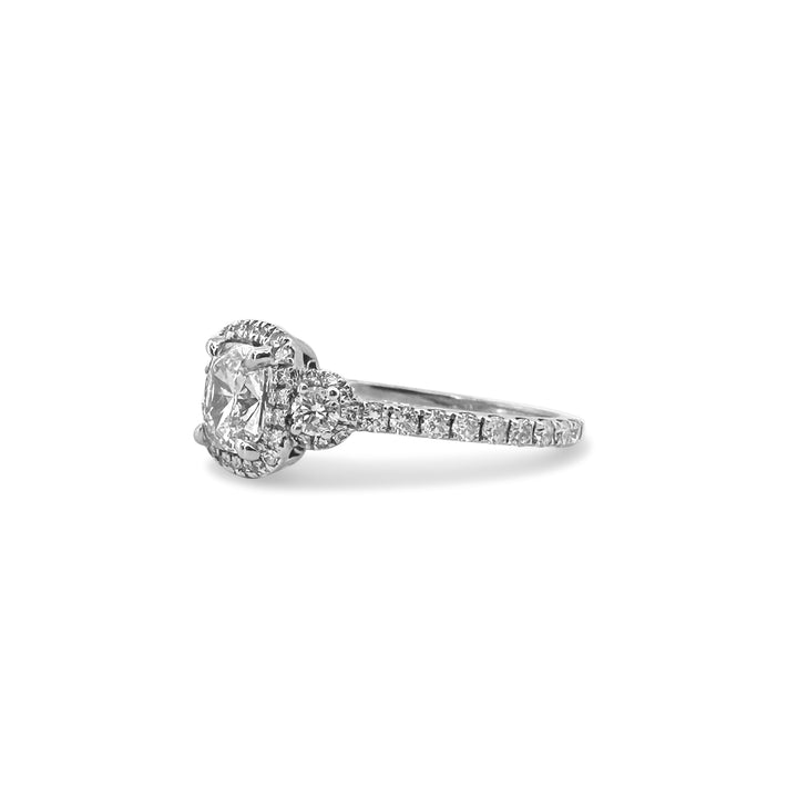GIA Graded 1.78ctw Cushion Cut & Round Brilliant Natural Diamond Engagement Ring in 14k White Gold