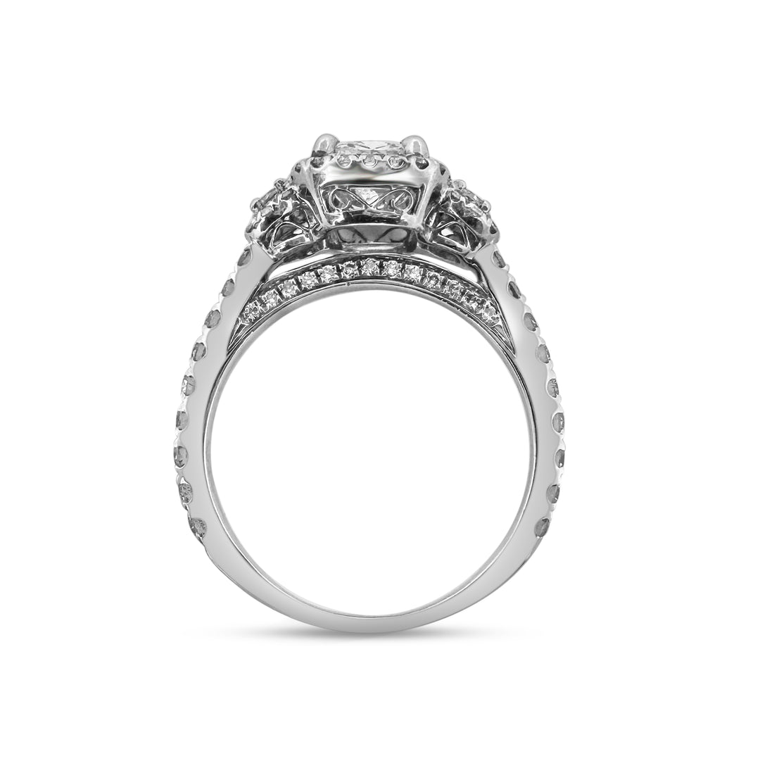 GIA Graded 1.78ctw Cushion Cut & Round Brilliant Natural Diamond Engagement Ring in 14k White Gold