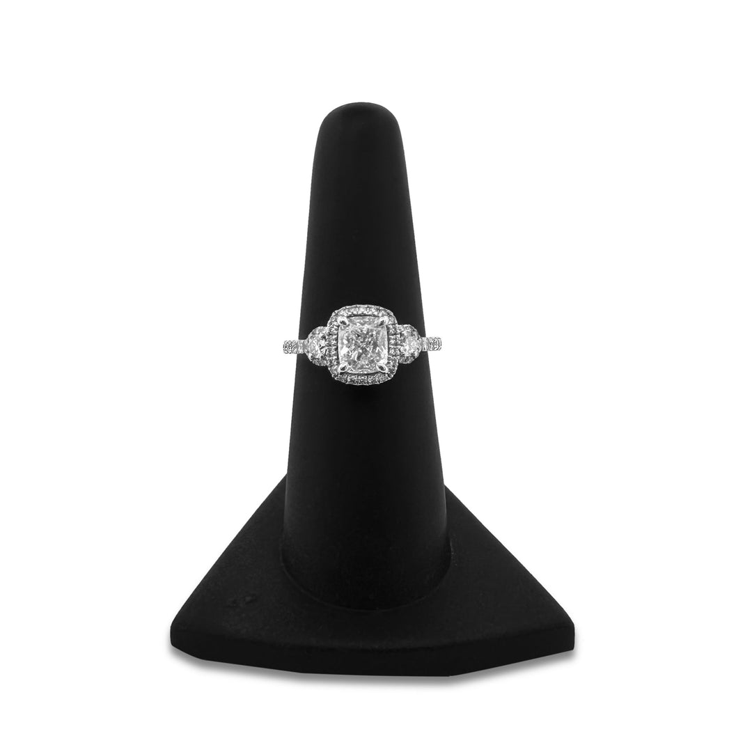 GIA Graded 1.78ctw Cushion Cut & Round Brilliant Natural Diamond Engagement Ring in 14k White Gold