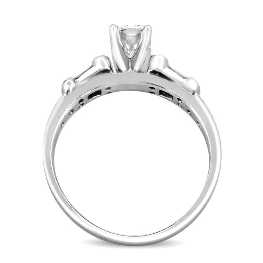 GIA Graded Radiant Cut With Baguette & Round Brilliant Natural Diamond Engagement Ring in 14k White Gold