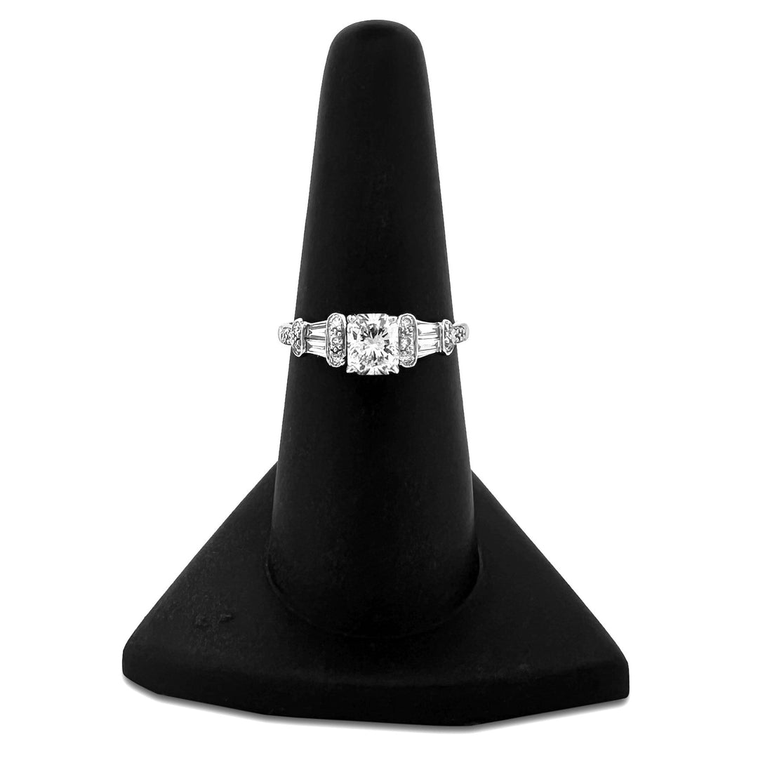 GIA Graded Radiant Cut With Baguette & Round Brilliant Natural Diamond Engagement Ring in 14k White Gold