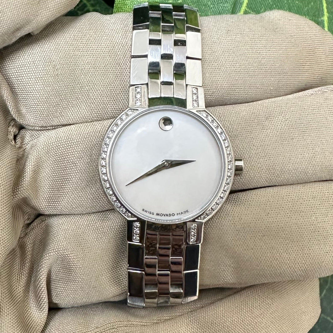 Movado 84 A1 1845 S Diamond Bezel Lady's Stainless Steel Watch