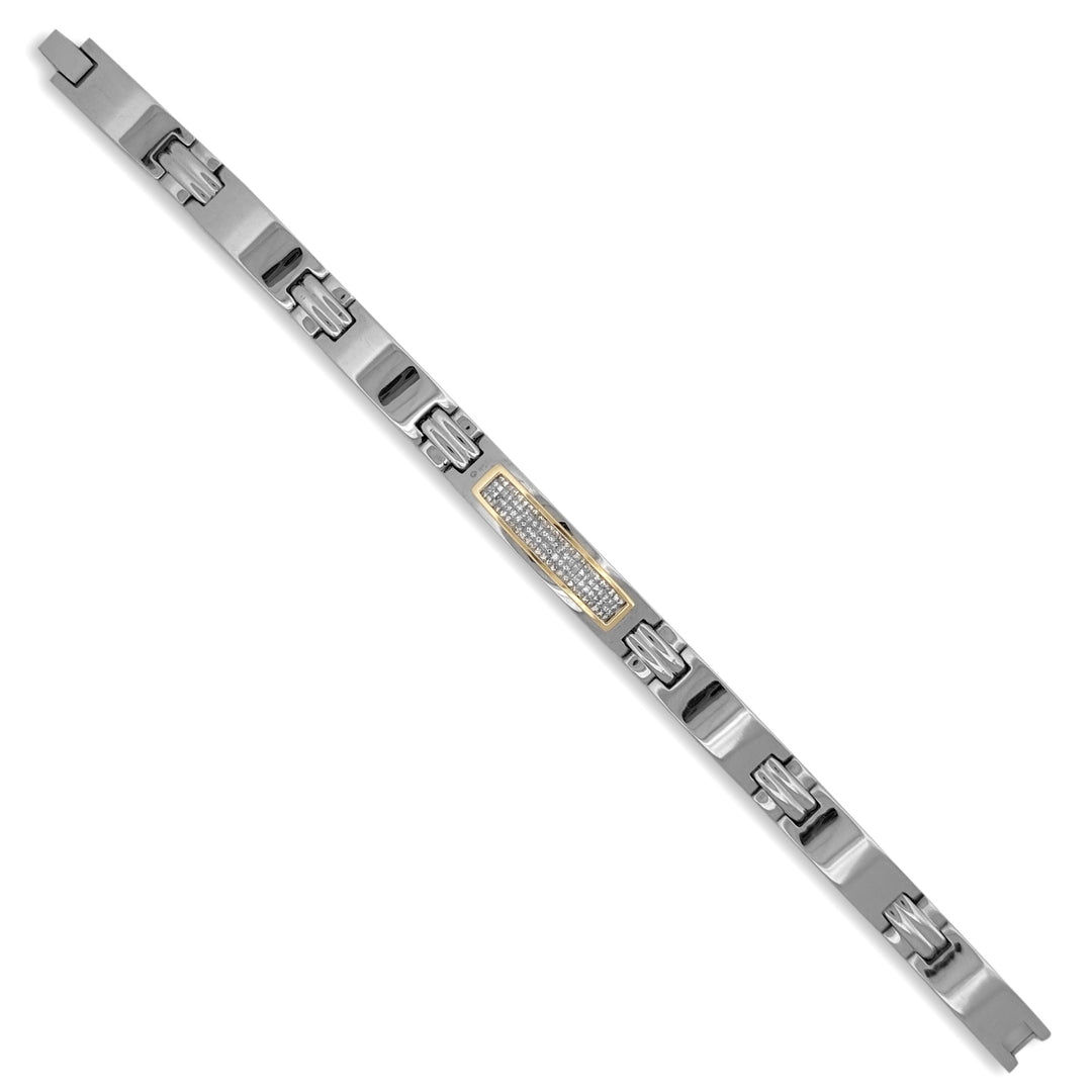 2.50ctw Princess Cut Natural Diamond Men's Bracelet in Stainless Steel & 14k Yellow Gold