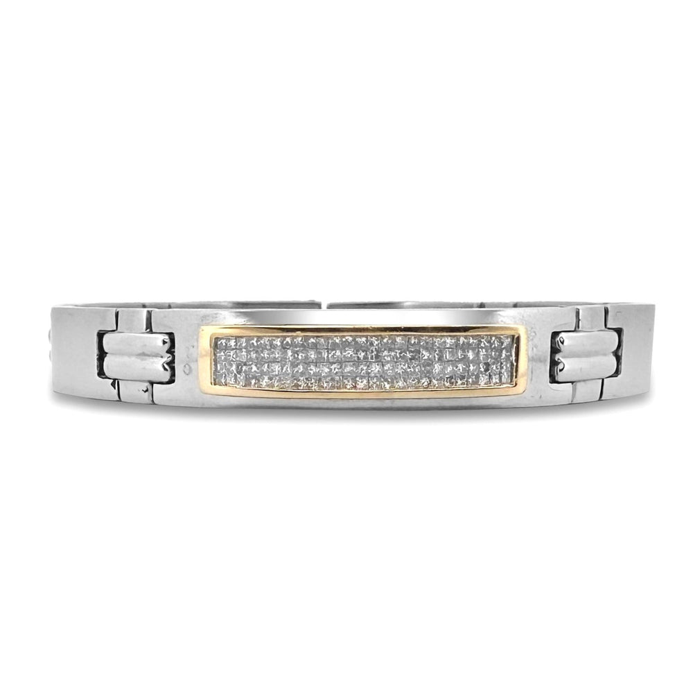2.50ctw Princess Cut Natural Diamond Men's Bracelet in Stainless Steel & 14k Yellow Gold