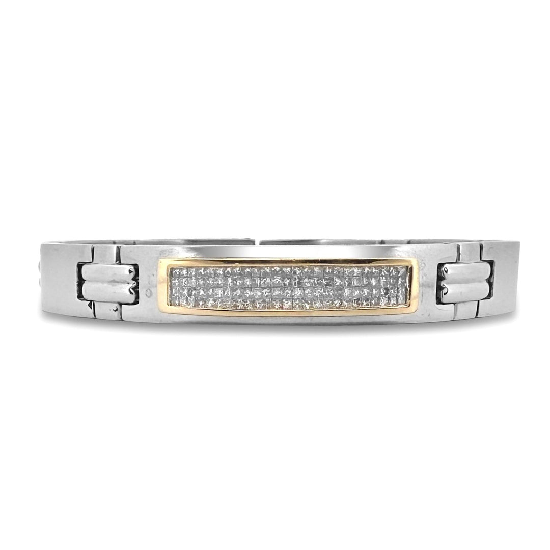 2.50ctw Princess Cut Natural Diamond Men's Bracelet in Stainless Steel & 14k Yellow Gold