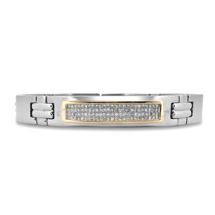 2.50ctw Princess Cut Natural Diamond Men's Bracelet in Stainless Steel & 14k Yellow Gold