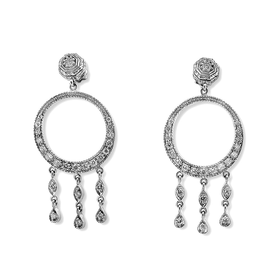 1.65ctw Round Brilliant Natural Diamond Chandelier Dangle Earrings in 18k White Gold