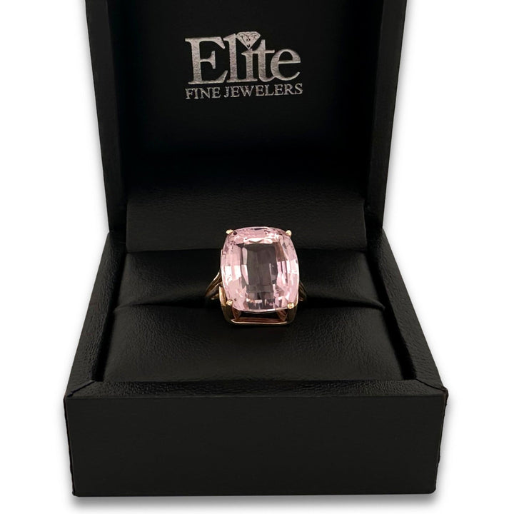 15.81cts Elongated Cushion Kunzite Cocktail Ring in 14k Yellow Gold