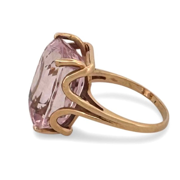 15.81cts Elongated Cushion Kunzite Cocktail Ring in 14k Yellow Gold