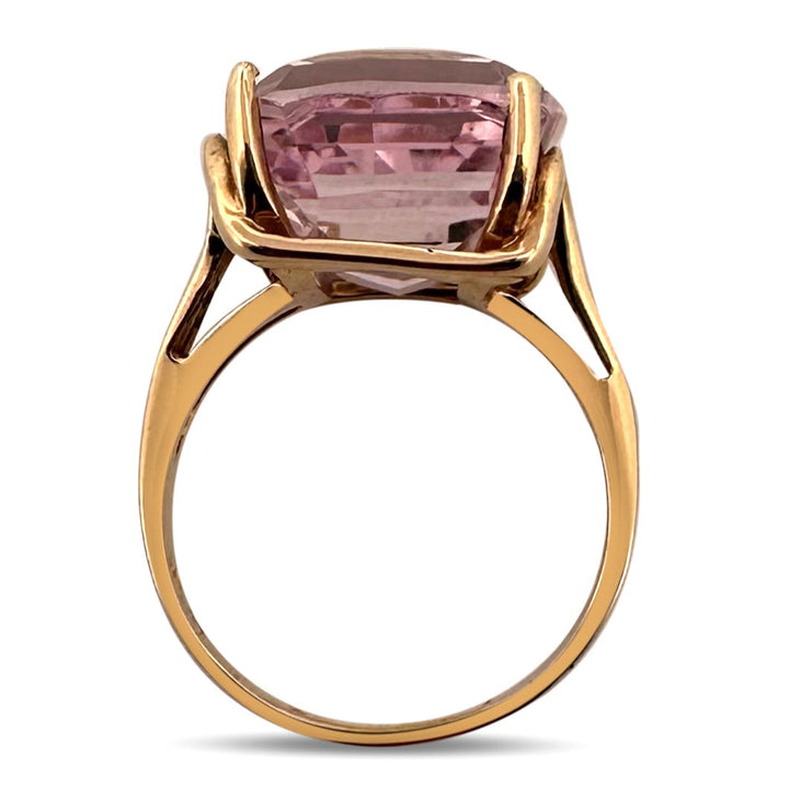 15.81cts Elongated Cushion Kunzite Cocktail Ring in 14k Yellow Gold