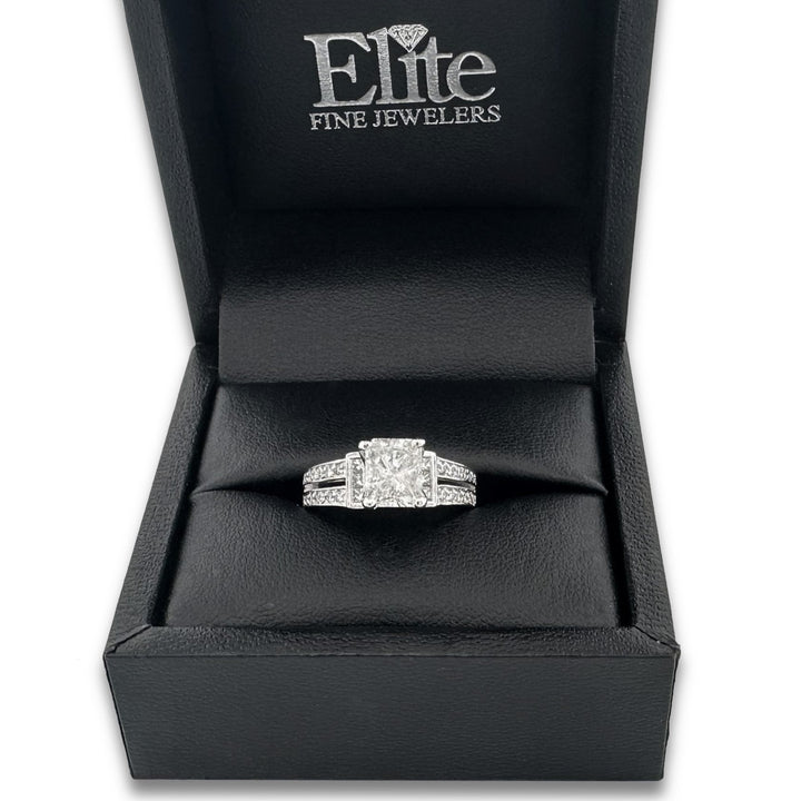1.57ct Radiant Cut with Princess & Round Brilliant Natural Diamond Engagement Ring in 14k White Gold
