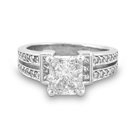 1.57ct Radiant Cut with Princess & Round Brilliant Natural Diamond Engagement Ring in 14k White Gold