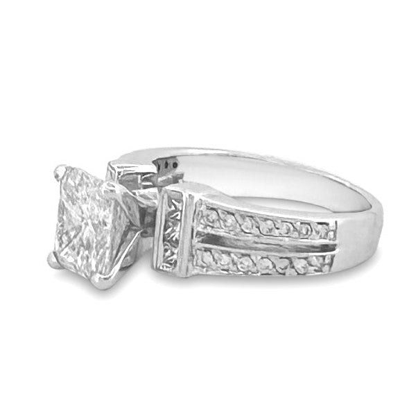 1.57ct Radiant Cut with Princess & Round Brilliant Natural Diamond Engagement Ring in 14k White Gold