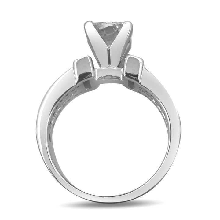 1.57ct Radiant Cut with Princess & Round Brilliant Natural Diamond Engagement Ring in 14k White Gold