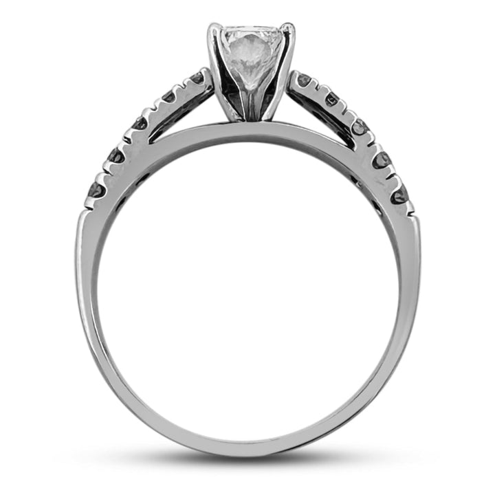 IGI Graded 0.88ct Radiant Cut Center & Round Brilliant Natural Diamond Engagement Ring in 14k White Gold