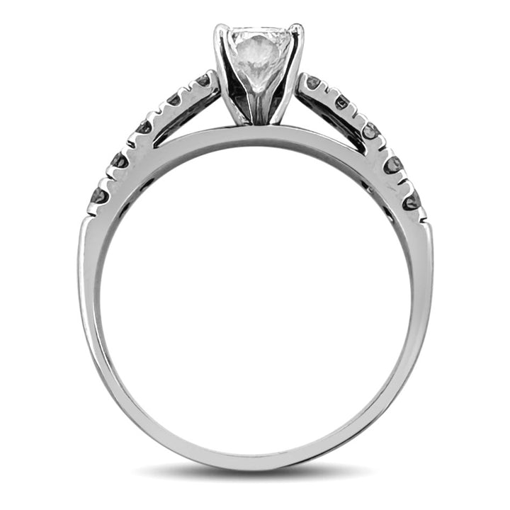 IGI Graded 0.88ct Radiant Cut Center & Round Brilliant Natural Diamond Engagement Ring in 14k White Gold